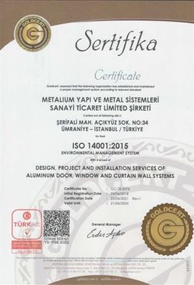 METALIUM YAPI ISO 14001 SERTİFİKA R1 - İNGİLİZCE