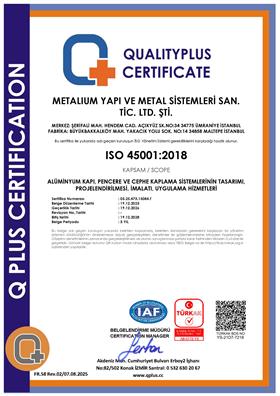METALIUM YAPI ISO 45001 SERTİFİKA - TÜRKÇE