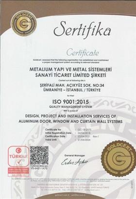 METALIUM YAPI ISO 9001 SERTİFİKA R1 - İNGİLİZCE