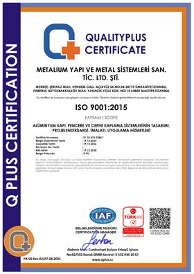 METALIUM YAPI ISO 9001 SERTİFİKA - TÜRKÇE